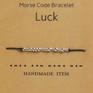 "LUCK" Silver Morse Code Bracelets - Adjustable String, Inspirational Message